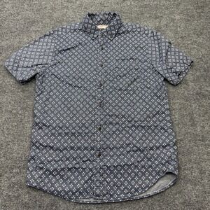 Faherty Brand Mens Blue Geometric Tile Print Short Sleeve Button Down Shirt M